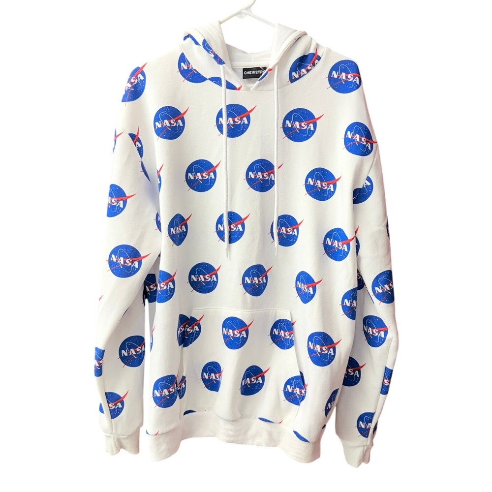 Chemistry NASA Hoodie Women Large White Excellent All Over Print Sweatshirt